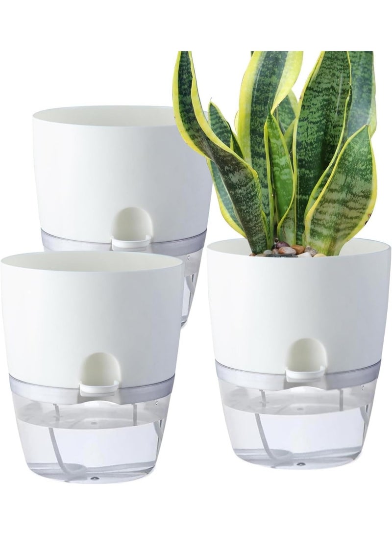 YelaJoy Self Watering Plant Pots, 6 inch Orchid Flower Pots White Modern Decorative Plastic Planters with Wick Rope Large Wate - Image 1